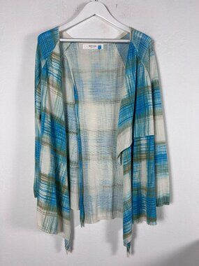 Anthropologie Sparrow Womens Blue Plaid Open Cardigan Sweater Large Soft Cozy